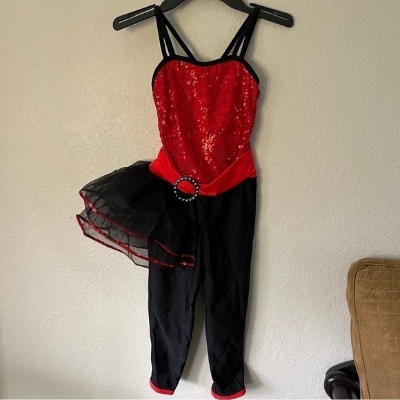 Revolution Dancewear "Lose Yourself to Dance" costume red & black sequins, MC. - Picture 6 of 16
